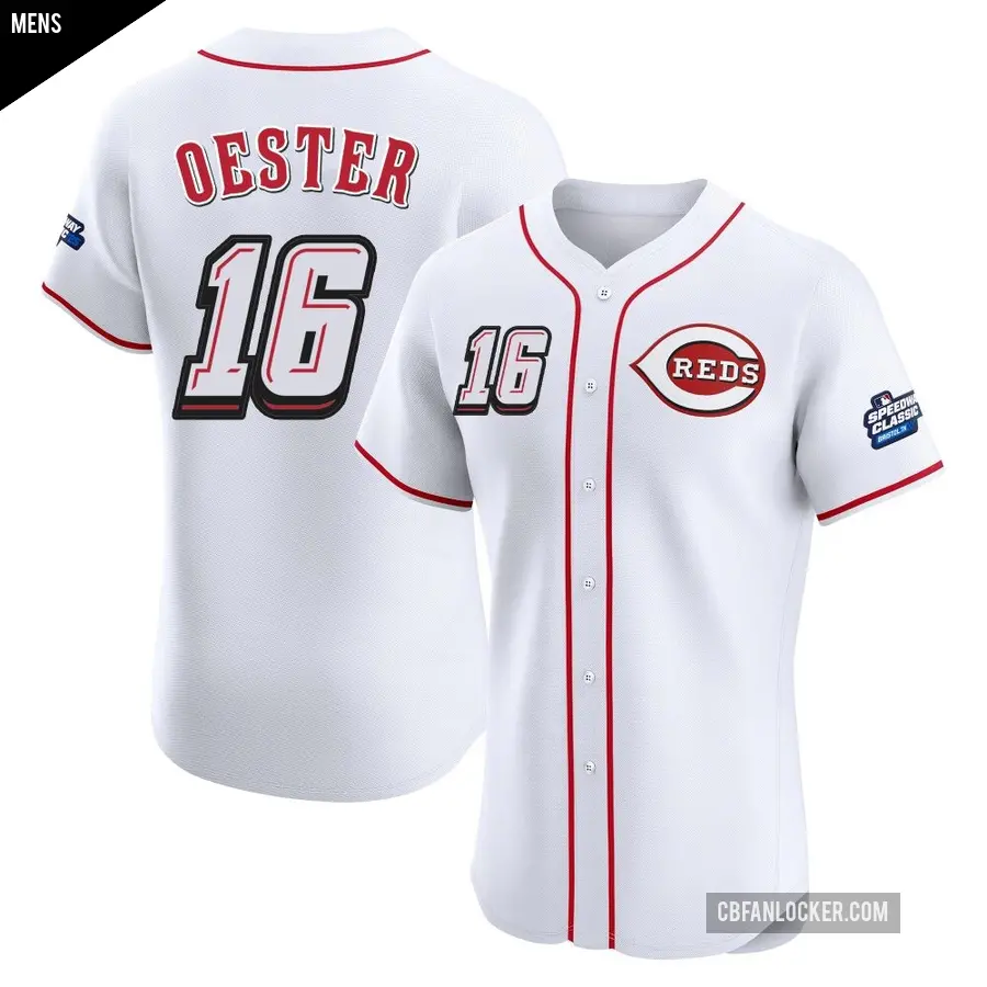 Men's Cincinnati Reds ＃16 Ron Oester Elite White 2025 Speedway Classic Alternate Jersey