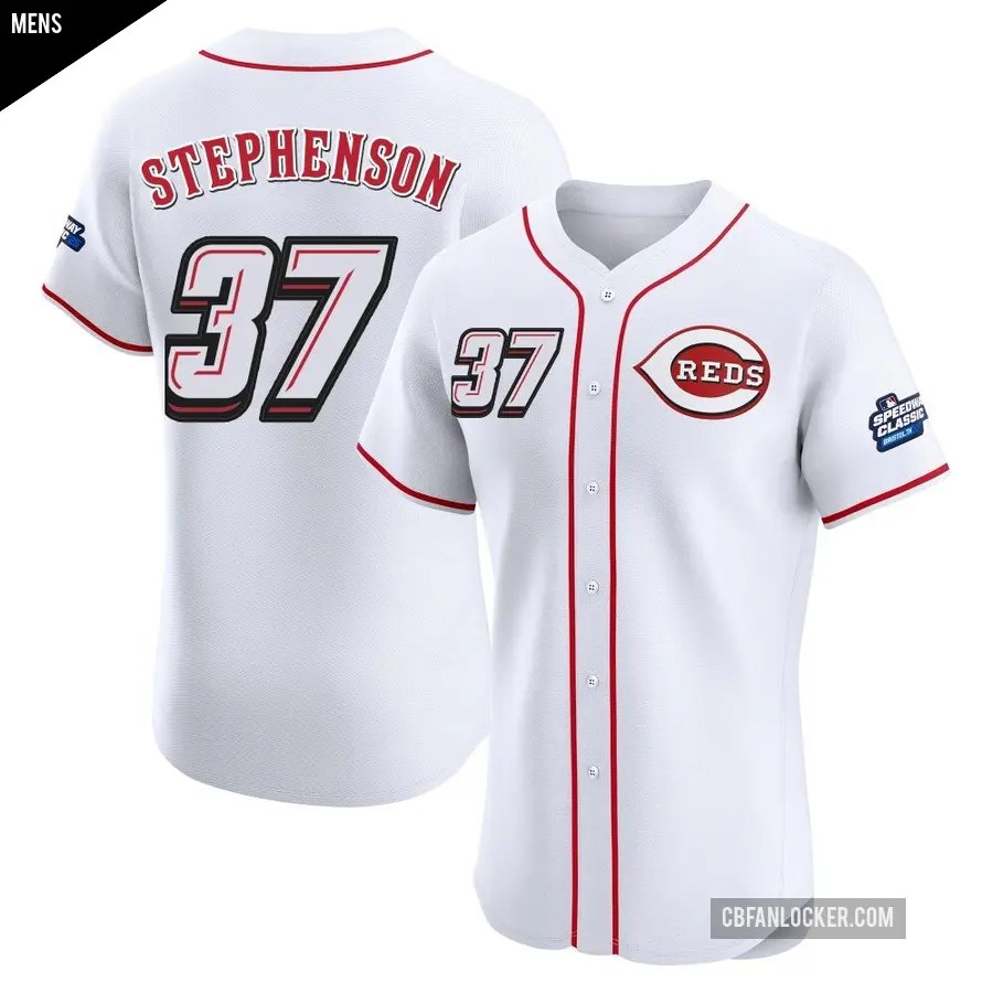 Men's Cincinnati Reds ＃37 Tyler Stephenson Elite White 2025 Speedway Classic Alternate Jersey