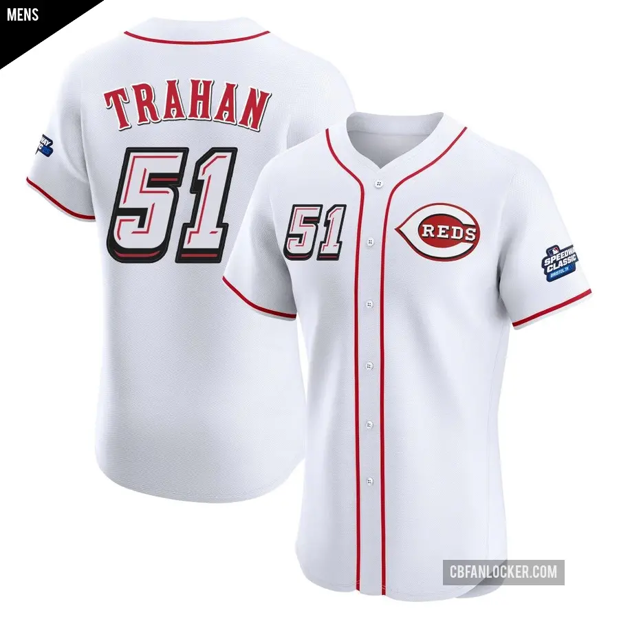 Men's Cincinnati Reds ＃51 Blake Trahan Elite White 2025 Speedway Classic Alternate Jersey