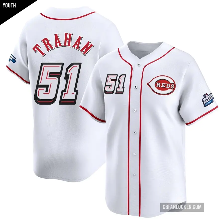 Youth Cincinnati Reds ＃51 Blake Trahan Limited White 2025 Speedway Classic Alternate Jersey