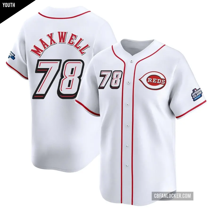 Youth Cincinnati Reds ＃78 Zach Maxwell Limited White 2025 Speedway Classic Alternate Jersey